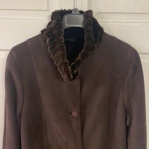 Shearling Sheepskin car coat with Beaver trim Gently worn size L Brown